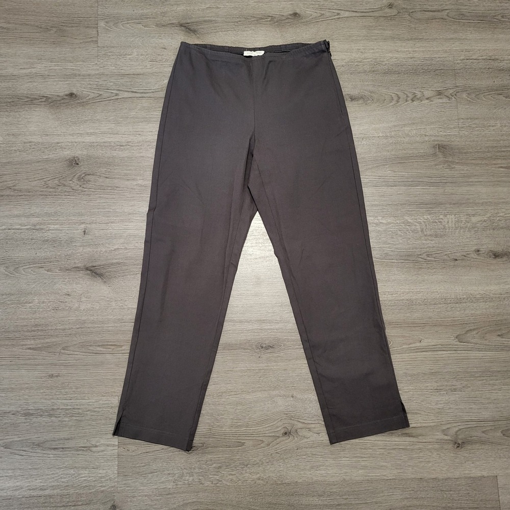 Eileen Fisher Gray Straight Leg Side Zip Pants Womens XS Side Slit Hem Stretch